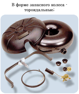 Вид балонов для автогаза: в форме запасного колеса - тороидальные